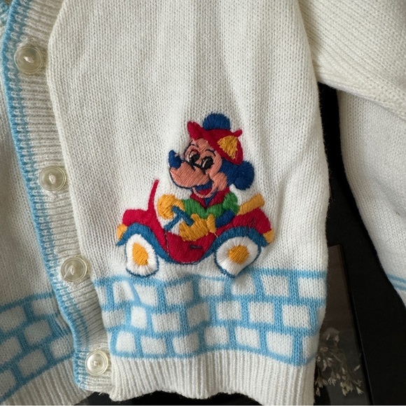 Vintage 1990s Mickey Mouse cardigan sweater embroidered baby boy car toddler - Picture 2 of 7